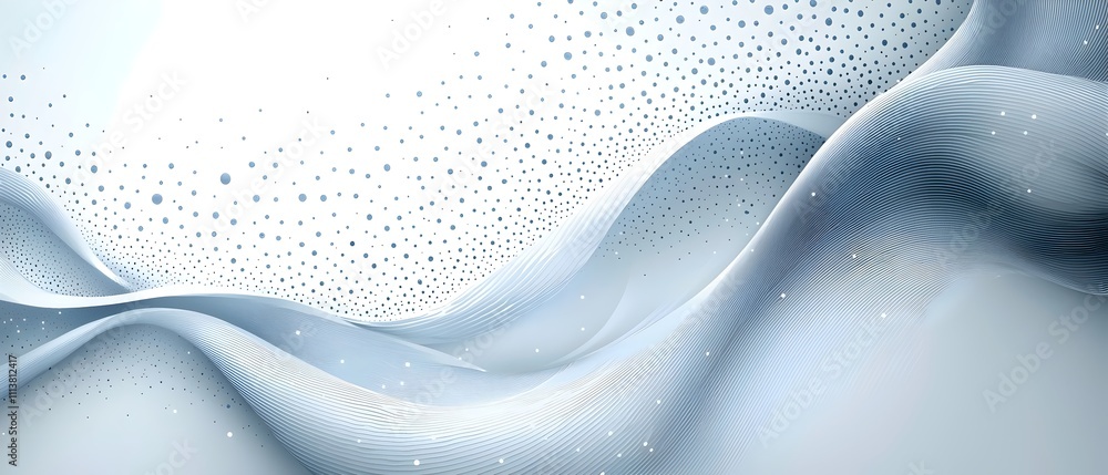 Poster a graceful abstract composition featuring flowing waves and soft curves in shades of blue and white,