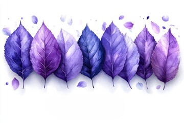 A watercolor illustration of various purple leaves arranged in a decorative pattern.