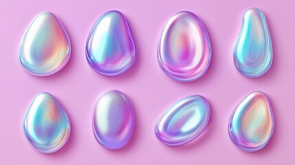 Holographic liquid blob shapes in vibrant colors and shiny textures for graphic design assets, modern abstract fluid forms and dynamic shapes for National Art Day