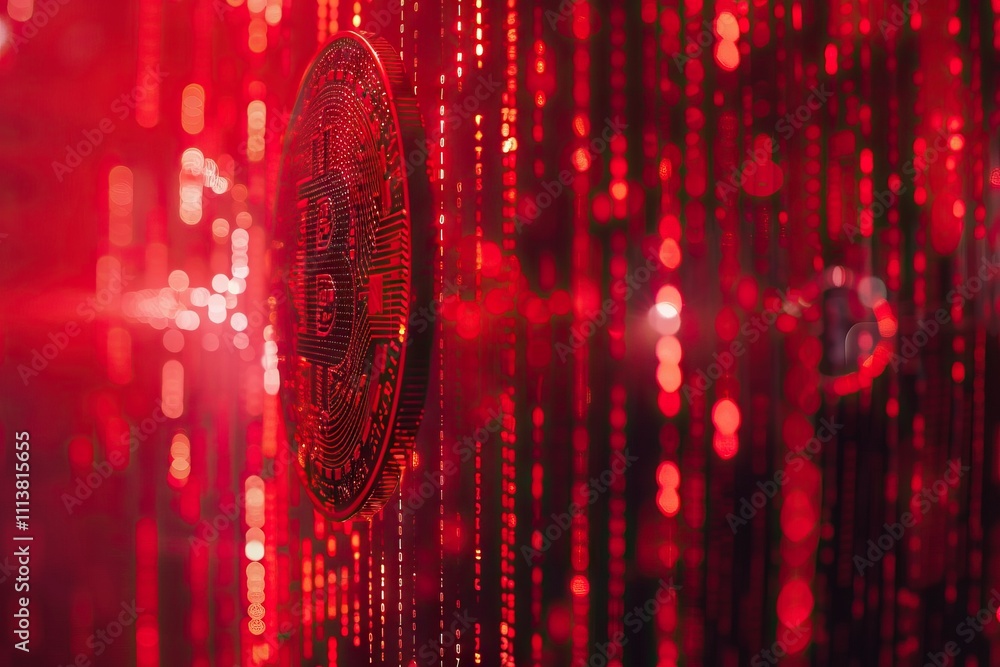 Aufkleber bitcoin price crash in front of a red abstract virtual background
