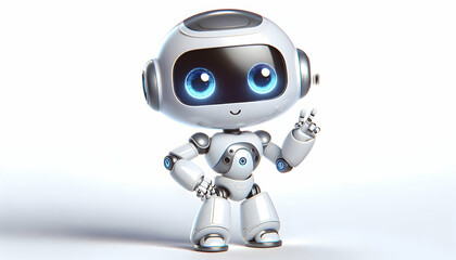 AI Robot Background A 3D, chibi-style AI robot with large, shiny eyes, a small body, and a friendly pose, set against a 4