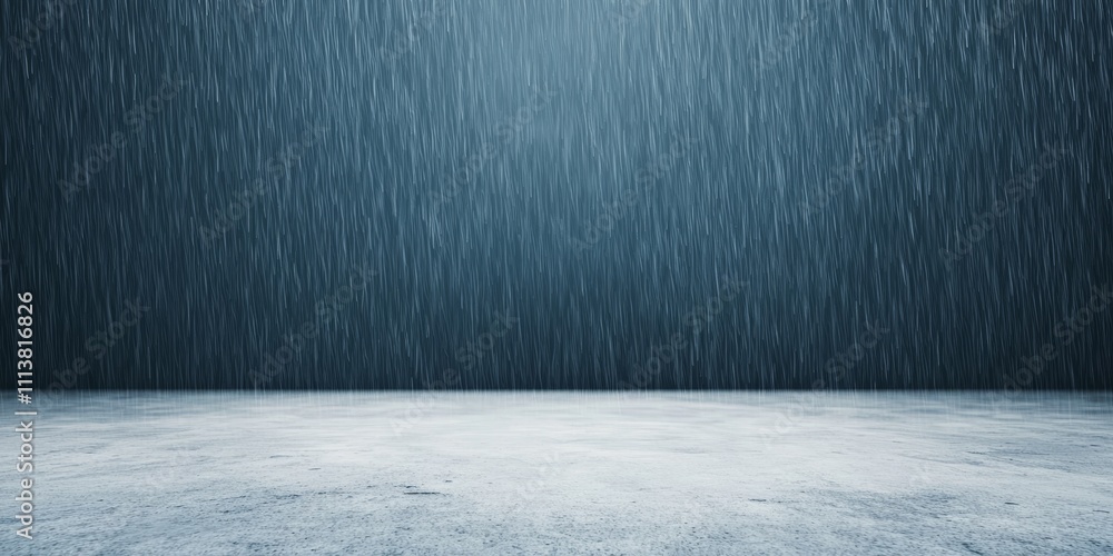 Poster a serene, minimalist scene featuring vertical rain against a textured background, creating an atmosp