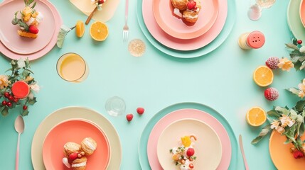 Holiday Themed Dinner Table Setup from Top View