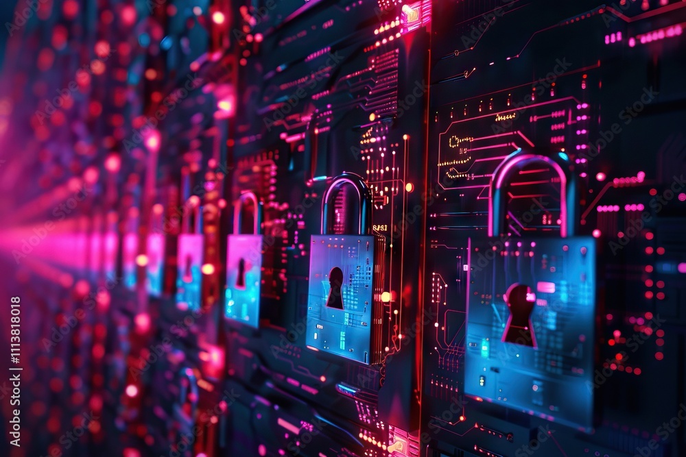 Poster internet security and data protection concept blockchain and cybersecurity