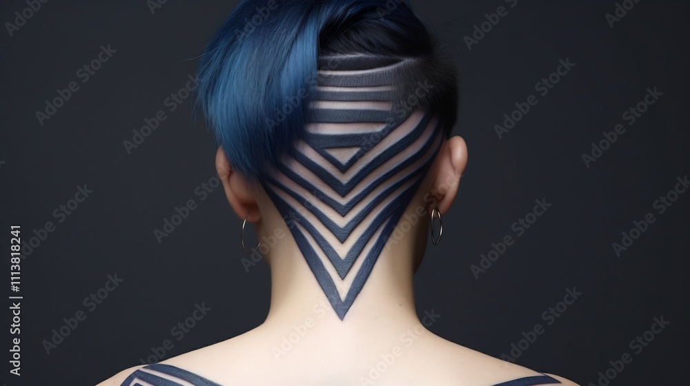 Poster a creative hidden dye job that unveils mesmerizing geometric hair patterns when the hair is in motio
