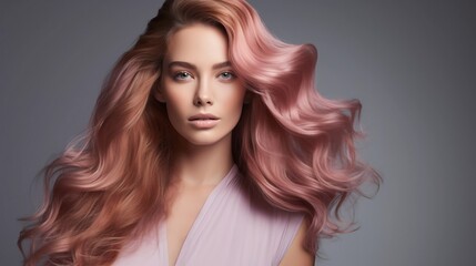 Fototapeta premium Elegant model showcasing a stunning metallic gold and rose gold gradient hairstyle creating a high fashion luxurious and captivating visual appeal