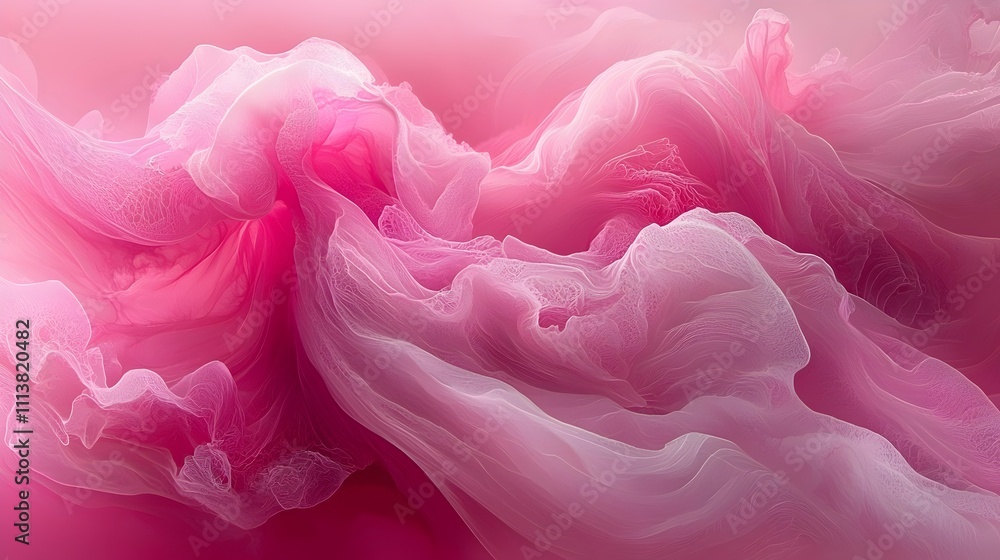 Poster a mesmerizing abstract formation in soft pink hues, resembling waves of delicate fabric, creating a 