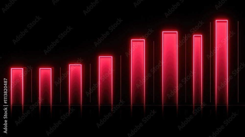 Poster digital bar graph with neon lights on a dark background, displaying a futuristic approach to financi