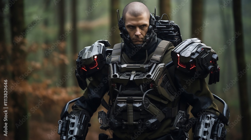 Poster elite soldiers testing cutting edge exoskeleton suits designed to enhance their combat capabilities 