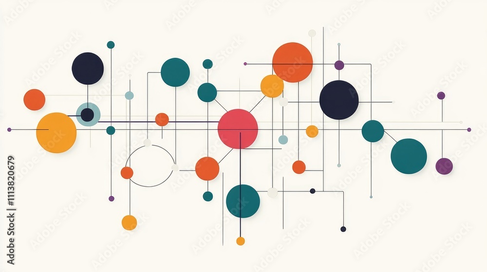 Poster dynamic chart with multiple line graphs intersecting, using bright colors against a minimalist grid 