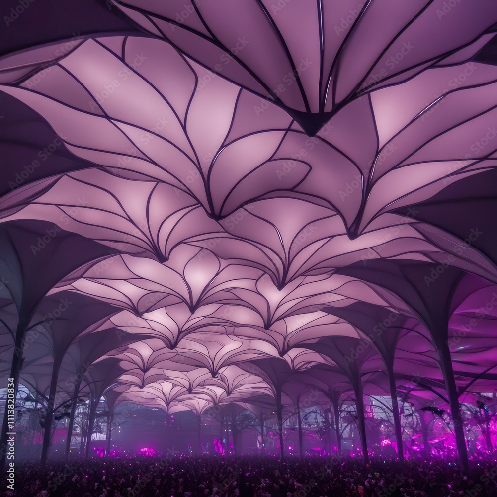 Aufkleber illuminated architectural structure with intricate design, showcasing a large crowd below.
