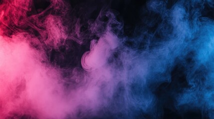 Obraz premium Elegant wisps of smoke in gradient tones of blue and pink, drifting gently on a black background for a mesmerizing effect
