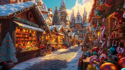 Obraz premium Vibrant Christmas Market Filled with Colorful Ornaments