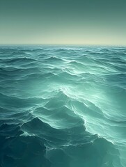 A mesmerizing view of tranquil ocean waves in soothing shades of teal and turquoise, evoking a sense of peace and serenity in a vast, open seascape.