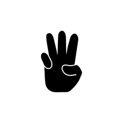 Hand with Three Fingers Up, Gesture Solid Flat Vector Icon Isolated on White Background.