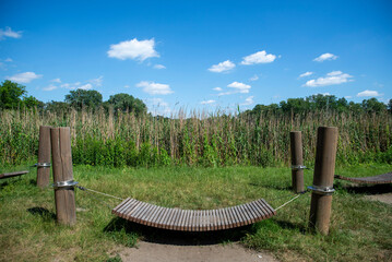 Relaxation Spot in Nature with Wooden Hammock