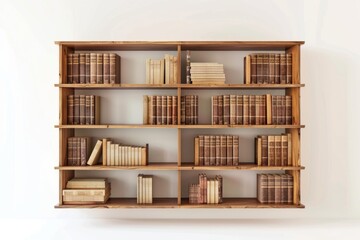 Empty bookshelf isolated on white background with space for copy.