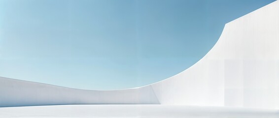 Minimalistic abstract architectural space with smooth white walls against clear blue sky, background for banners, design, banner