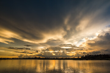 Sunset on the lake landscape