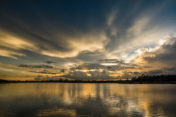 Sunset on the lake landscape