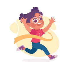 Happy Girl Character Run Marathon Enjoy Sport Vector Illustration