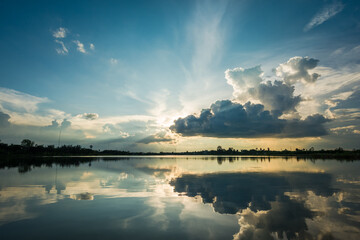 Sunset at the lake landscape
