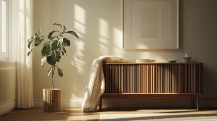Sunlit Room Featuring Plant Wooden Cabinet and Throw