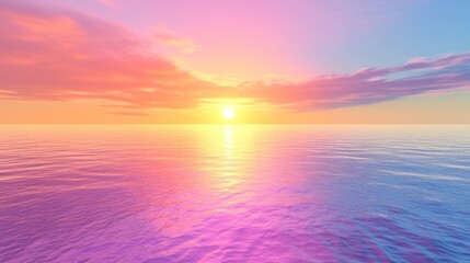 Fototapeta premium Serene Sunset Over Calm Ocean Waters Reflecting Vivid Hues