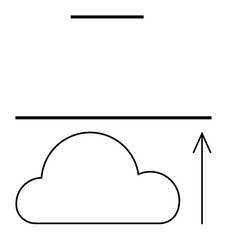 Cloud with upward arrow indicating data upload, horizontal lines suggest structure and organization. Ideal for tech, data storage, file sharing, web, v10 design, networking, cloud computing