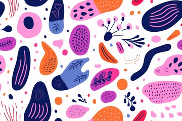 Fun and colorful line doodle seamless pattern. Creative minimalist style artwork background for kids or trendy design with basic shapes. Simple childish scribble backdrop
