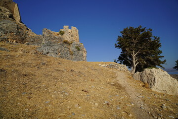 steep rocky cliffs around the acropolis of Lindos