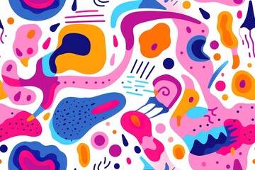 Fototapeta premium Fun and colorful line doodle seamless pattern. Creative minimalist style artwork background for kids or trendy design with basic shapes. Simple childish scribble backdrop 