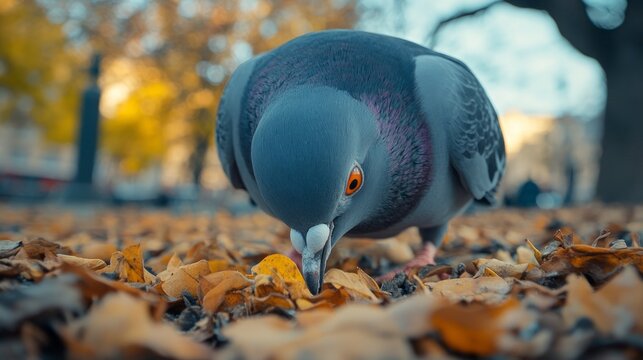 pigeon eating on the ground