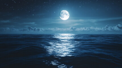 Gentle waves under a pale moonlight, with reflections shimmering on the water's surface and stars scattered across the sky Valentine's day horizontal web banner, sale flyer, advert, greeting card
