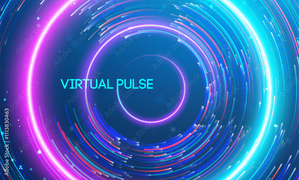 Fototapete virtual pulse represented by vibrant circular motion of glowing light trails. big data and data scie