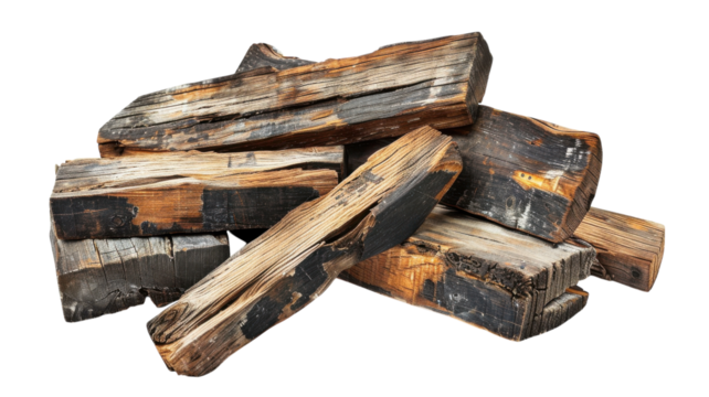 Exquisite Close-Up of Rotten Wood Pieces Isolated on White Background for Creative Projects