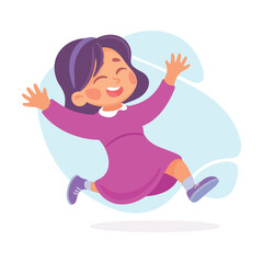 Happy Girl Character Run Outdoor Have Fun Vector Illustration