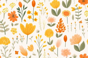 Obraz premium Abstract Hand drawn abstract wildflowers, set flowers and leaves, flat icons. Vector illustration 