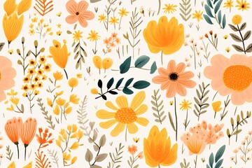 Abstract Hand drawn abstract wildflowers, set flowers and leaves, flat icons. Vector illustration

