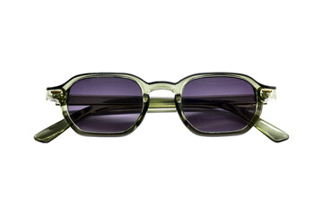 Olive green, neon green stylish sunglasses isolated on transparent background