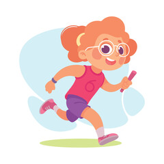 Happy Girl Character Run Outdoor Have Fun Vector Illustration