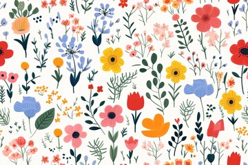 Abstract Hand drawn abstract wildflowers, set flowers and leaves, flat icons. Vector illustration
