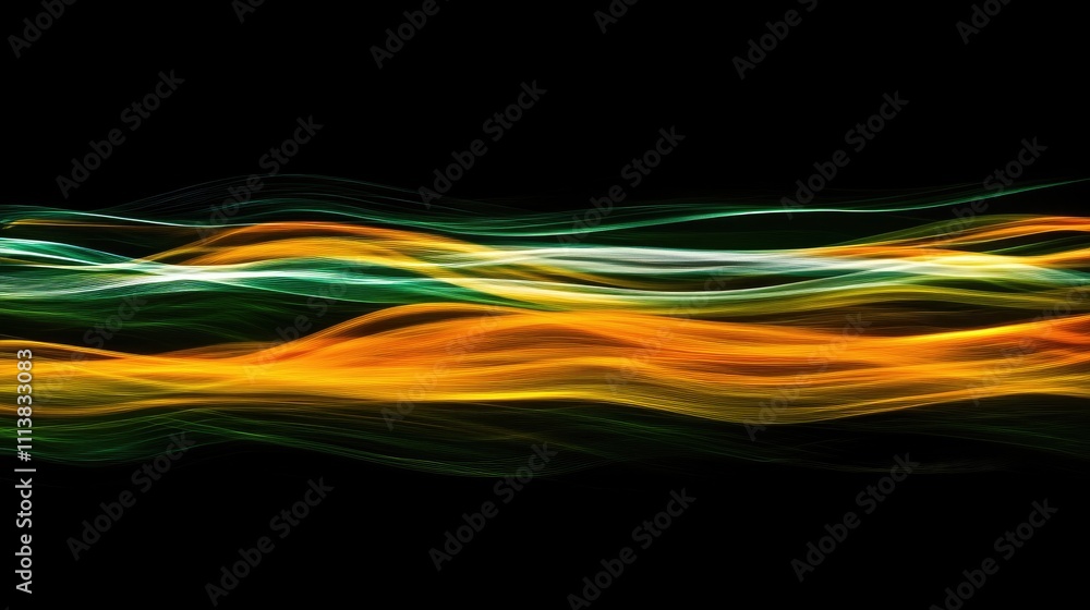 Poster vibrant, wavy lines forming an abstract background pattern with a gradient effect, representing moti