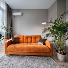 orange armchair in a living room