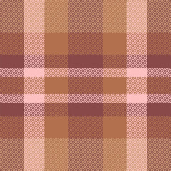 Platform check textile pattern, tough plaid seamless texture. Down tartan fabric vector background in orange and red colors.