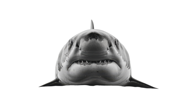 Stunning Isolated Shark Facing Forward on White Background for Diverse Usage
