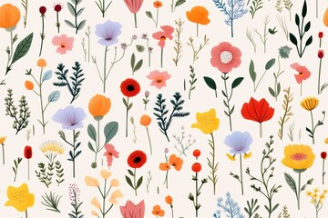 Abstract Hand drawn abstract wildflowers, set flowers and leaves, flat icons. Vector illustration
