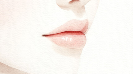 Fototapeta premium A close-up watercolor painting of a pair of lips, showcasing soft pink tones and a smooth texture against a light background.