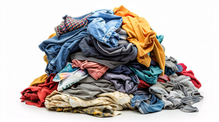 Pile of Dirty Laundry: A pile of dirty laundry isolated on a white background, suitable for laundry and cleaning themes.