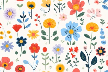 Fototapeta premium Abstract Hand drawn abstract wildflowers, set flowers and leaves, flat icons. Vector illustration 